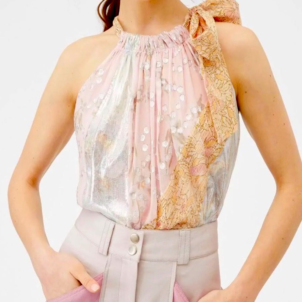 Rebecca Taylor Cream/Pink Silver,Metallic Daffodil Tank For Women Xs